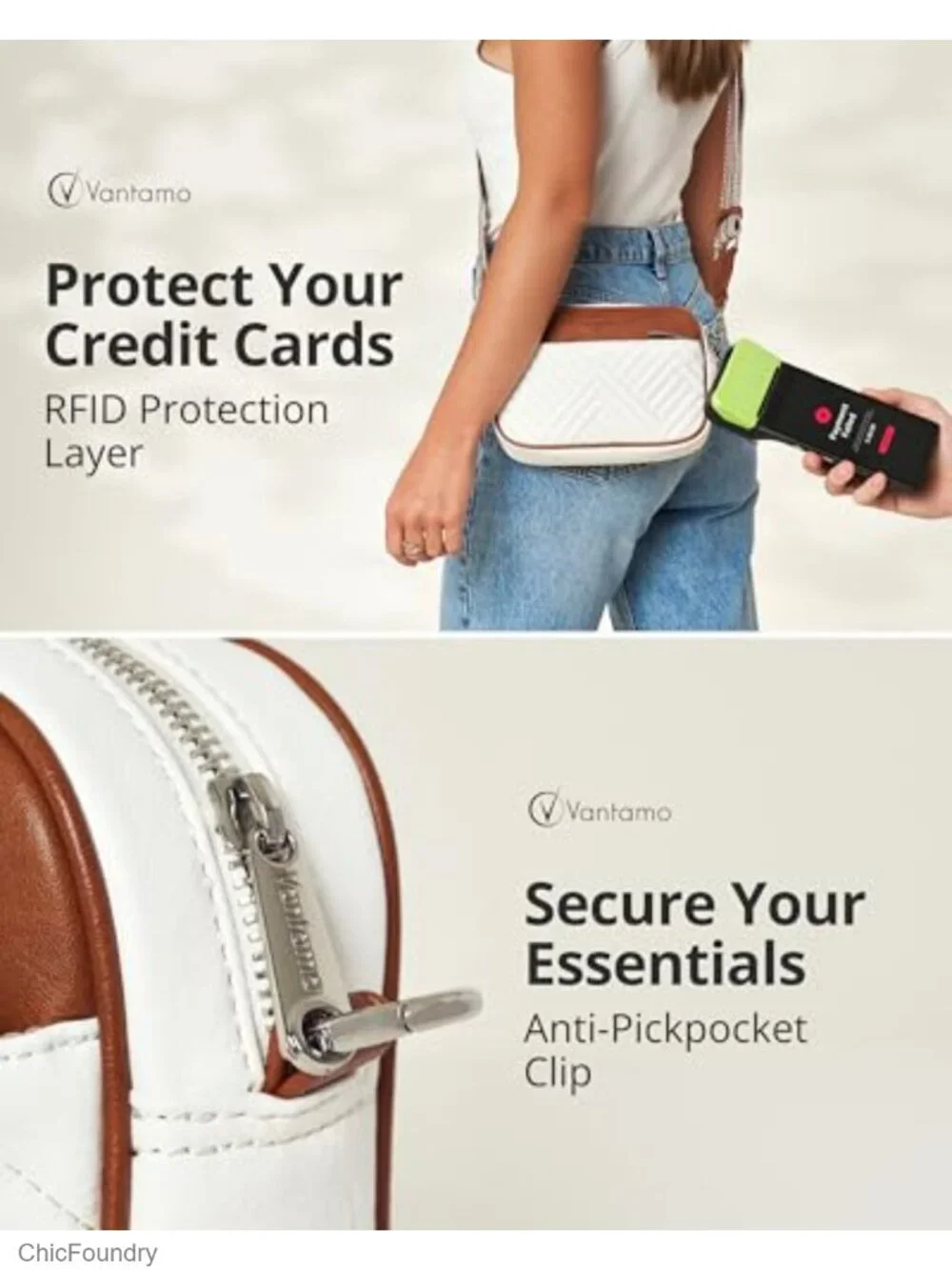 Quilted Crossbody Bag with Anti-Theft Clip, RFID Blocking, Faux Leather,